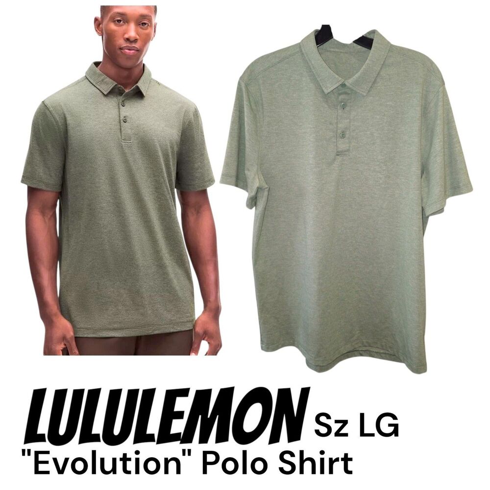 Lululemon Sz LG Evolution Green Golf Casual Preppy Business S/S Logo Polo Shirt